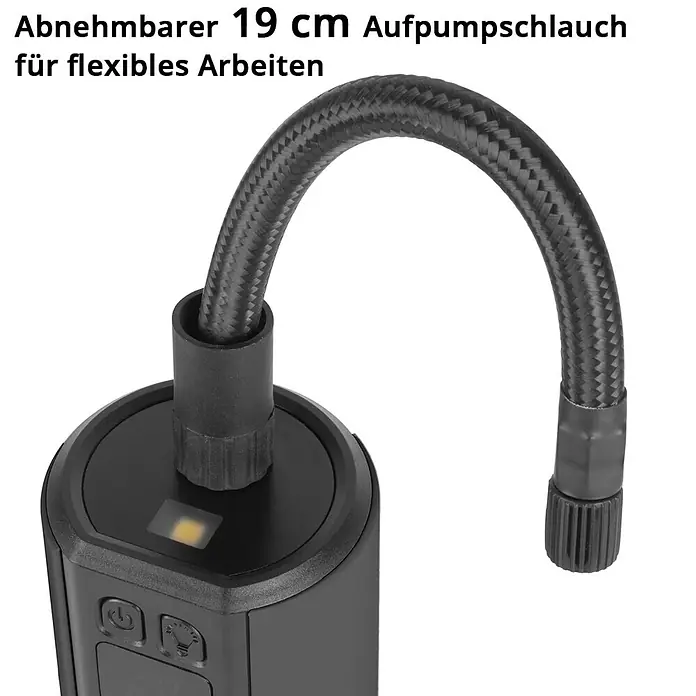 STAHLWERK Kompressor HF-800 ST - 80 W, Max. Druck: 4,2 bar, Schmierung: Ohne - Schwarze Luftpumpe mit abnehmbarem 19 cm geflochtenem Aufpumpschlauch für flexibles Arbeiten.