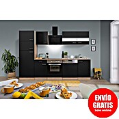 Respekta Composición de cocina (Ancho: 280 cm, Con dispositivos eléctricos, Negro)