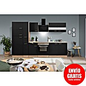 Respekta Composición de cocina (Ancho: 300 cm, Con dispositivos eléctricos, Negro)