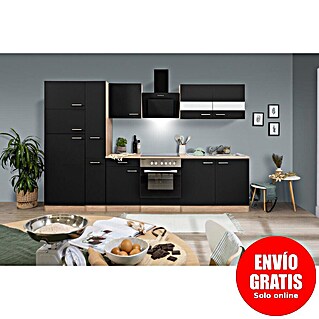 Respekta Composición de cocina Merle (Ancho: 300 cm, Negro, Con electrodomésticos, Volumen horno: 72 l)