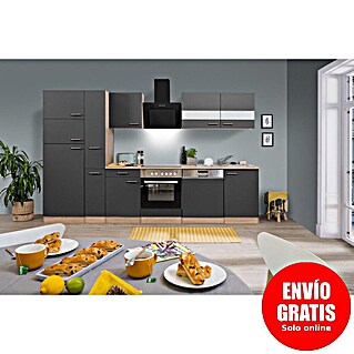 Respekta Composición de cocina Merle (Ancho: 310 cm, Gris, Con electrodomésticos, Volumen horno: 72 l)