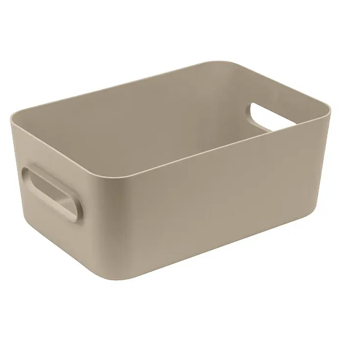 SmartStore Aufbewahrungsbox Comfort M - L x B x H: 29,5 x 19,5 x 12 cm, Kunststoff, Moss, 5,3 l - Rechteckige, helltaupefarbene Kunststoff-Aufbewahrungsbox mit abgerundeten Ecken und integrierten Griffen.
