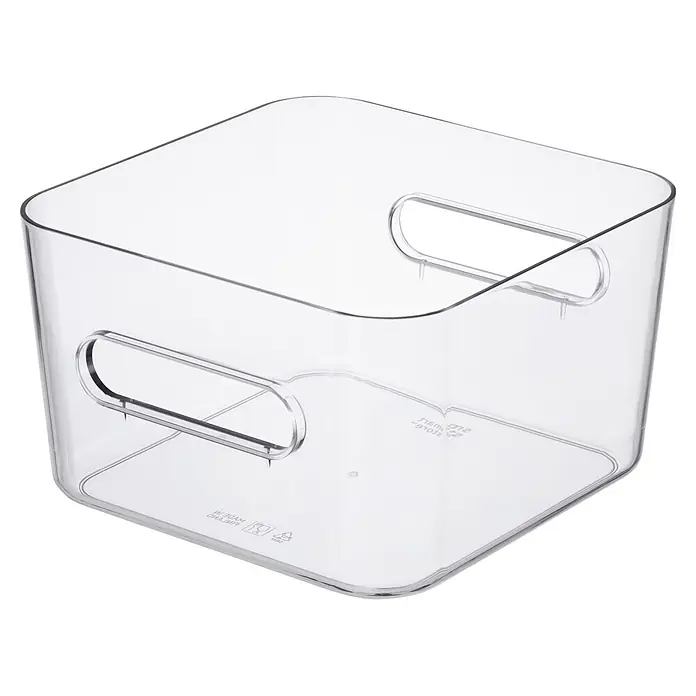 SmartStore Vorratsdose Compact - L x B x H: 20 x 20 x 12 cm, Kunststoff, Transparent - Transparentes quadratisches Kunststoff-Aufbewahrungsgefäß mit integrierten Griffen.
