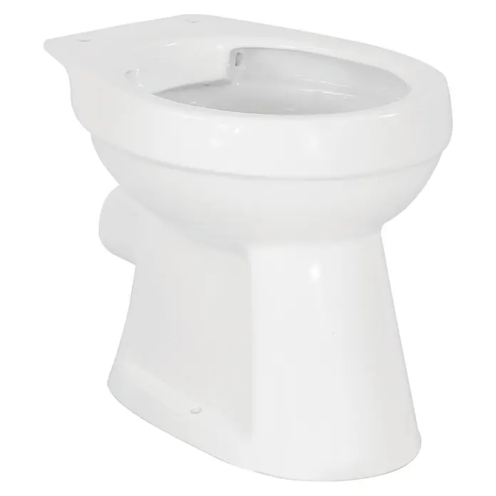 Sanicomfort Rekia Stand-WC - Spülrandlos, Ohne Spezialglasur, Spülform: Flach, WC Abgang: Waagerecht, Weiß - Weißes Keramik-WC-Becken, bereit zur Installation.
