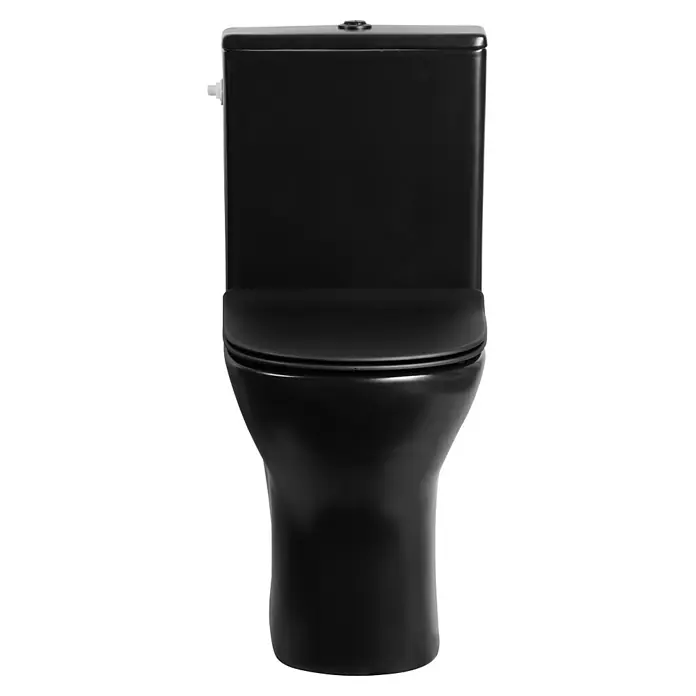 Sanicomfort Stand-WC-Set Paros - Spülrandlos, Ohne Spezialglasur, Spülform: Tief, WC Abgang: Waagerecht, Schwarz, Mit Spülkasten - Schlankes, schwarzes Stand-WC mit passendem Sitz und Deckel.