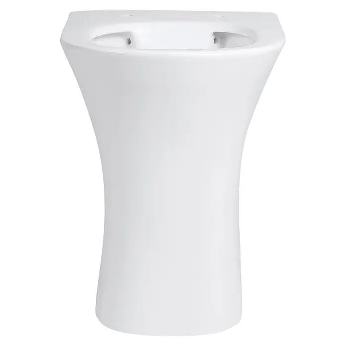 Sanicomfort Rekia Stand-WC Comfort - Spülrandlos, Ohne Spezialglasur, Spülform: Flach, WC Abgang: Waagerecht, Weiß - Weißer Keramik-WC-Standfuß, zur Unterstützung einer Toilettenschüssel.