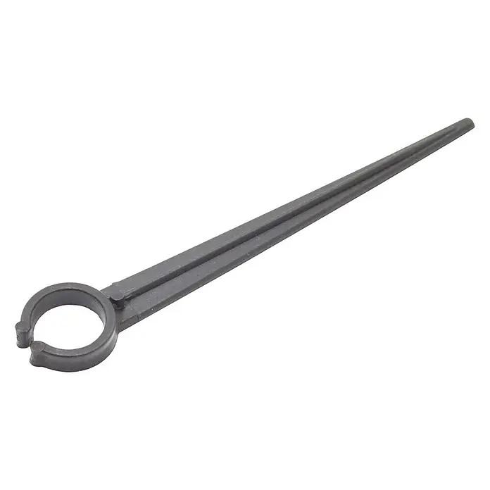 Difusor con rosca abierto - 16 mm, 25 ud. - En la imagen se muestra una herramienta de plástico gris que consta de un anillo y una varilla que se estrecha, ideal para trabajos de precisión.