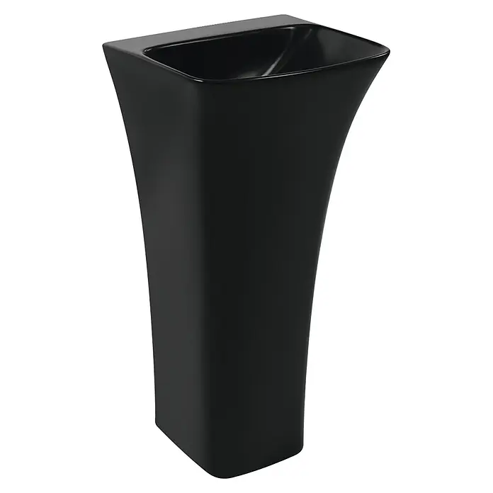 Sanicomfort Opia Waschtisch - 41 x 38 cm, Ohne Spezialglasur, Hahnloch: Mitte, Ohne Überlauf, Schwarz, Hahnloch vorgestochen - für Wand- oder Standarmaturen geeignet - Hoher, schwarzer, rechteckiger Übertopf mit ausgestellter Öffnung.