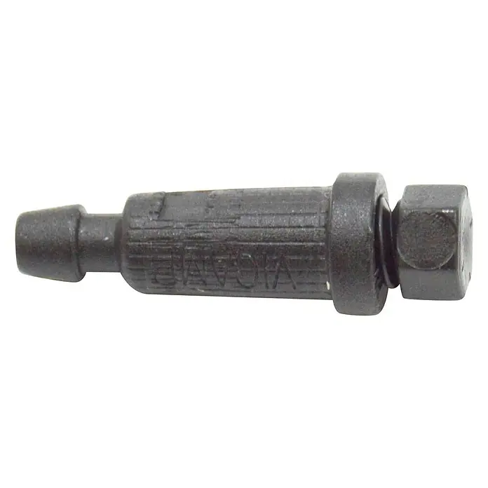 Gotero lineal - 2 l/h, 25 ud. - Primer plano de un conector VICAME negro, con una tuerca hexagonal en el extremo, destacando la marca.