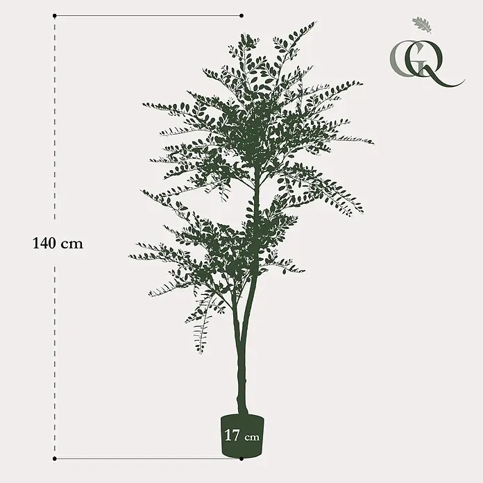 Florora Kunstpflanze Schnurbaum - Höhe: 140 cm, Holz - Grüne Blätterpflanze, 140 cm hoch, in einem 17 cm breiten Topf.