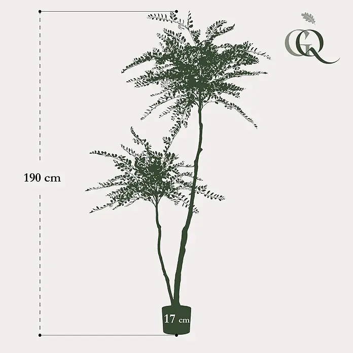 Florora Kunstpflanze Schnurbaum - Höhe: 190 cm, Holz - Hohe künstliche grüne Blattpflanze mit zwei Stämmen im dunklen Topf. 190 cm hoch, Topf 17 cm breit.