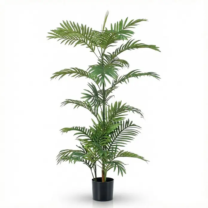 Florora Kunstpflanze Phoenix Palme - Höhe: 120 cm, Holz - Künstliche grüne Palme in einem schwarzen Topf.
