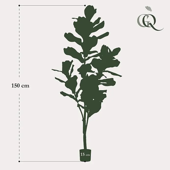 Florora Kunstpflanze Geigenfeige - Höhe: 150 cm, Holz - Dunkelgrüne Pflanzensilhouette, Gesamthöhe 150 cm, Topfhöhe 15 cm.