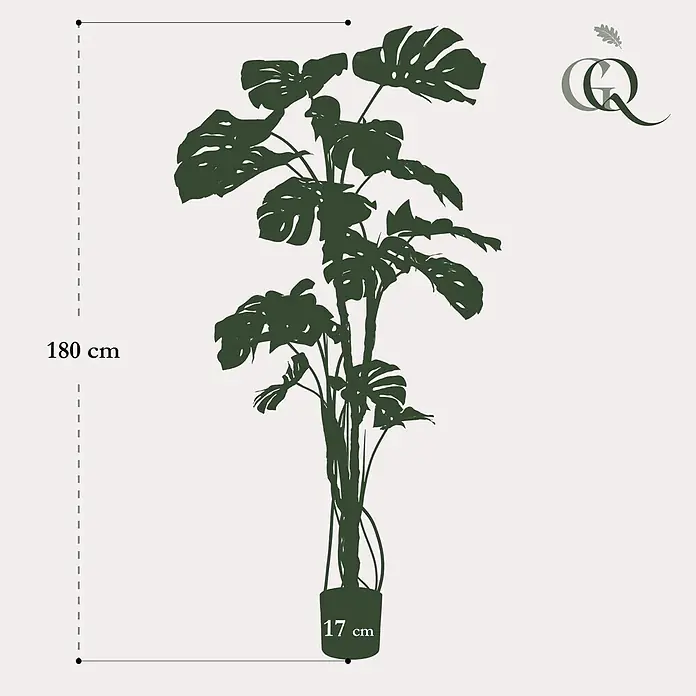 Florora Kunstpflanze Fensterblatt - Höhe: 180 cm, Holz - Künstliche dunkelgrüne Monstera-Pflanze, 180 cm hoch, mit 17 cm breitem Topfboden. Ideal als Dekorationselement.