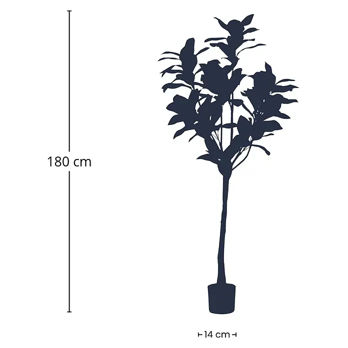 Florora Kunstpflanze Magnolie - Höhe: 150 cm, Blütenfarbe: Weiß, Holz - Dunkle Silhouette einer Topfpflanze, 180 cm hoch, Topf 14 cm breit.