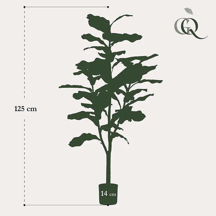 Florora Kunstpflanze Geigenfeige - Höhe: 120 cm, Holz - Dunkelgrüne Silhouette einer Topfpflanze mit großen Blättern, 125 cm hoch. Topfbreite 14 cm.