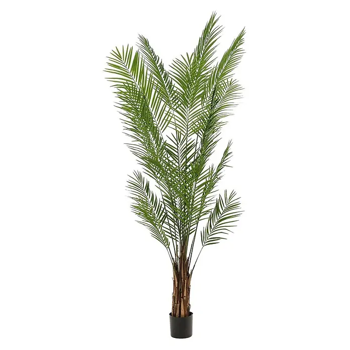 Florora Kunstpflanze Goldpalme - Höhe: 240 cm, Holz - Künstliche Palme mit grünen Blättern und braunen Stämmen in einem schwarzen Topf.
