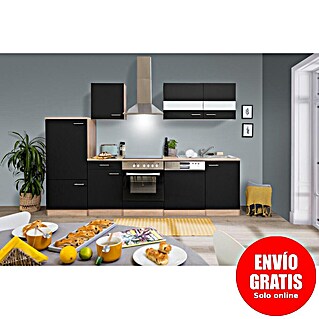 Respekta Composición de cocina Merle (Ancho: 280 cm, Negro, Con electrodomésticos)