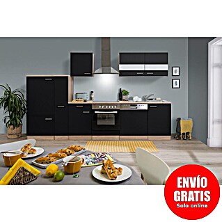 Respekta Composición de cocina Merle (Ancho: 310 cm, Negro, Con electrodomésticos)