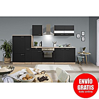 Respekta Composición de cocina Merle (Ancho: 300 cm, Negro, Con electrodomésticos)
