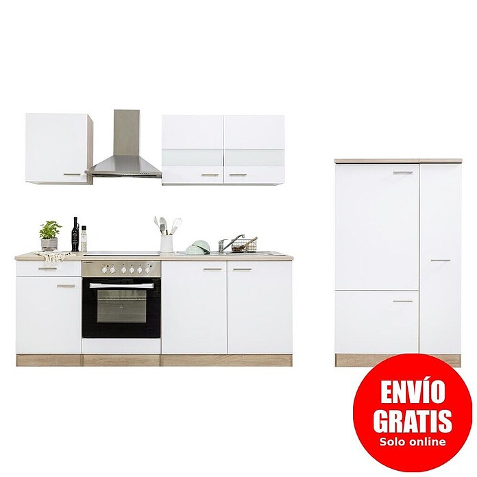 Respekta Composición de cocina (Ancho: 300 cm, Con dispositivos eléctricos, Blanco)