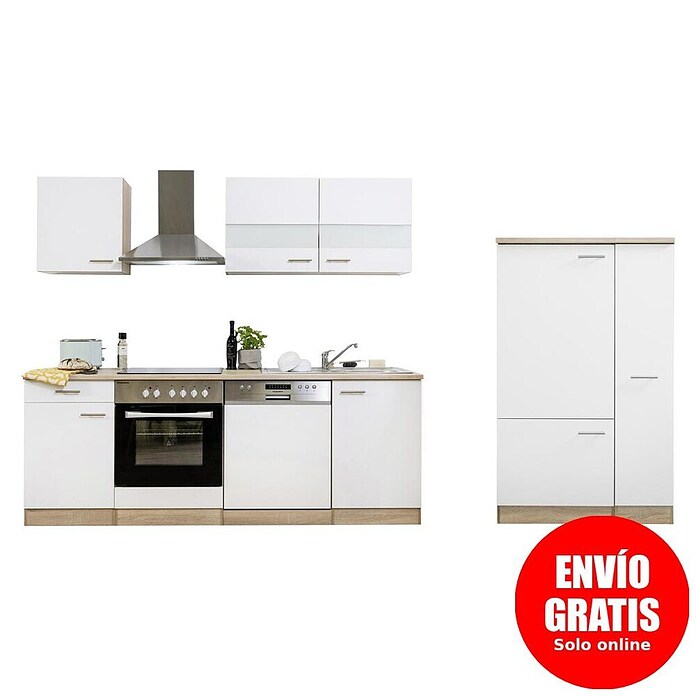 Respekta Composición de cocina (Ancho: 310 cm, Con dispositivos eléctricos, Blanco)