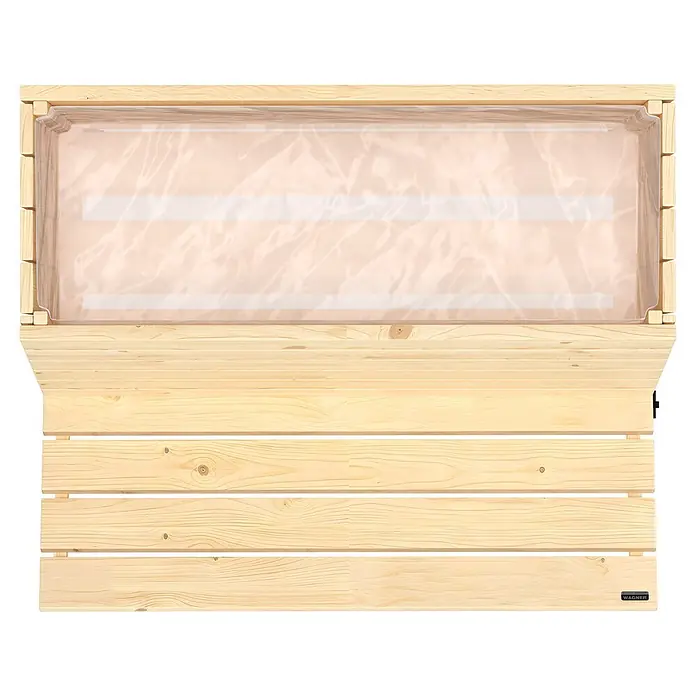 Wagner System GreenFamily Hochbeet GreenBox - 79 x 43 x 80 cm, Holz - Helles Hochbeet aus Holz mit transparenter Plastikeinlage, von oben gesehen.