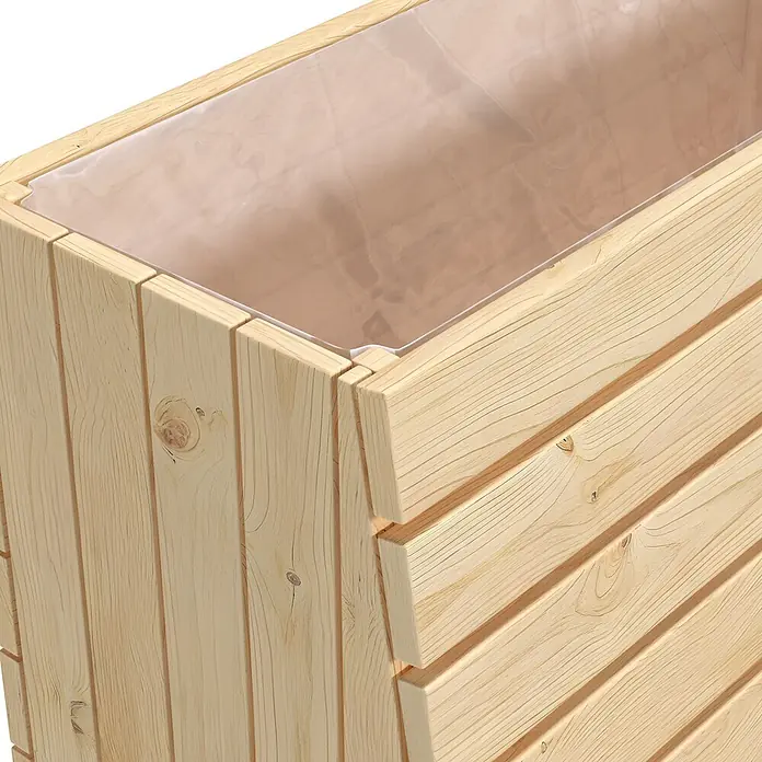Wagner System GreenFamily Hochbeet GreenBox - 79 x 43 x 80 cm, Holz - Natürlicher Blumenkasten aus Holz mit Lamellen und transparenter Innenverkleidung.