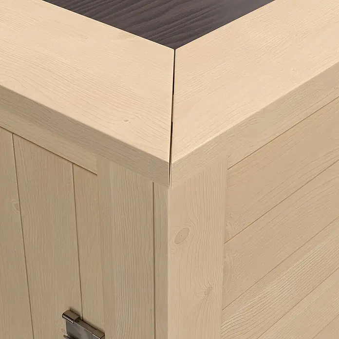 Weka Hochbeet - 205 x 79 x 81 cm, Holz, Natur - Helle Holzecke eines Möbels mit Maserung und dunkler Oberfläche.