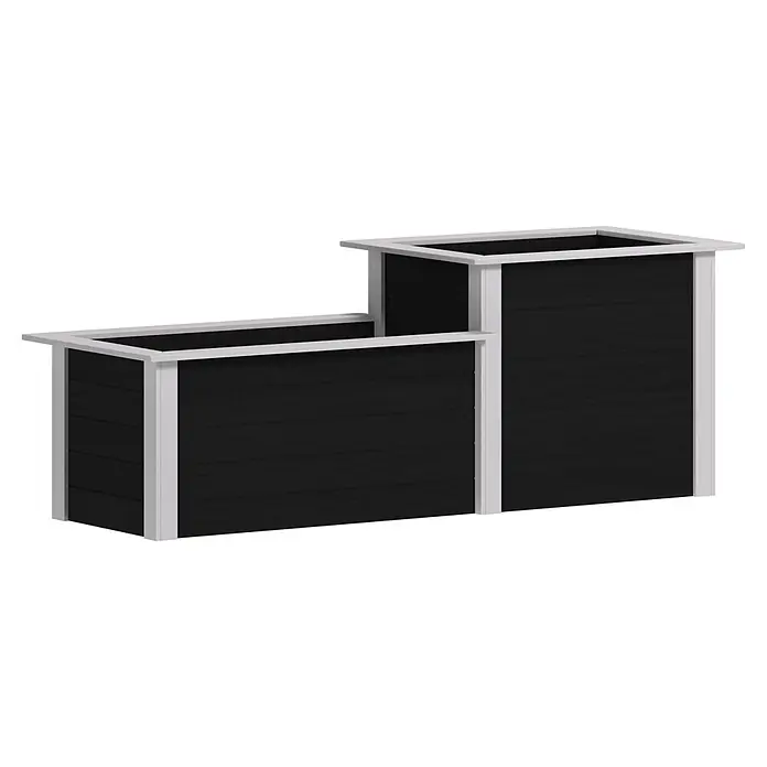 Weka Hochbeet - 205 x 79 x 81 cm, Holz, Anthrazit/Weiß, Stufenhochbeet - Zweistufiger schwarzer Pflanzkasten mit weißem Rahmen.