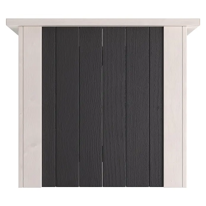 Weka Hochbeet - 205 x 79 x 81 cm, Holz, Anthrazit/Weiß - Vorderansicht einer modularen Möbelplatte mit hellem Holzrahmen und dunkelgrauen vertikalen Lamellen.