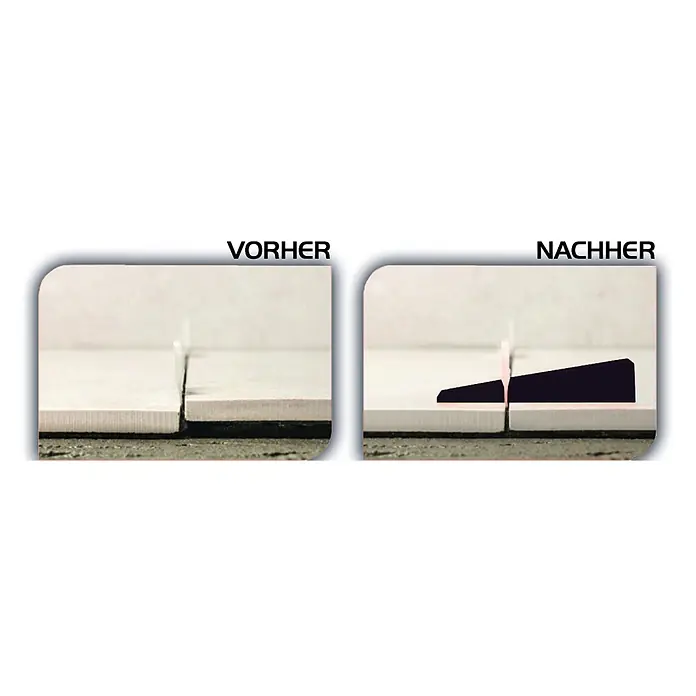 Heka Nivofix Laschen - Geeignet für: Plattenstärke 12 - 28 mm, 250 Stk. - Fliesen-Nivelliersystem vorher-nachher: unebene Fliesenhöhe mit Clips und Keilen korrigieren.