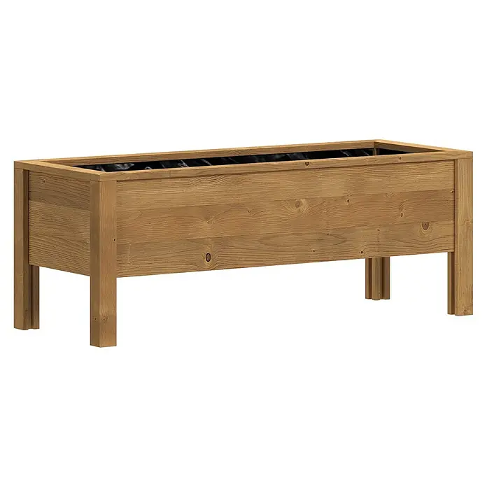 T & J Hochbeet Jens - 72 x 192 x 72 cm, Holz, Braun - Hellbrauner Hochbeet aus Holz mit Beinen und schwarzem Einsatz.