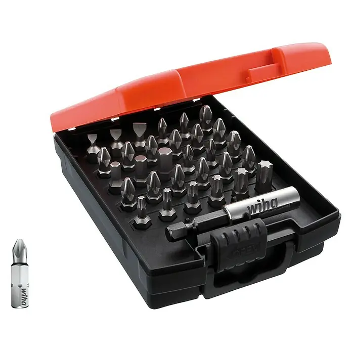 Wiha Bit-Set Standard 25 mm - 32 -tlg. - Wiha Bit-Set mit verschiedenen Bits und Bithalter in einem praktischen, robusten Koffer für den sicheren Transport und die Aufbewahrung.