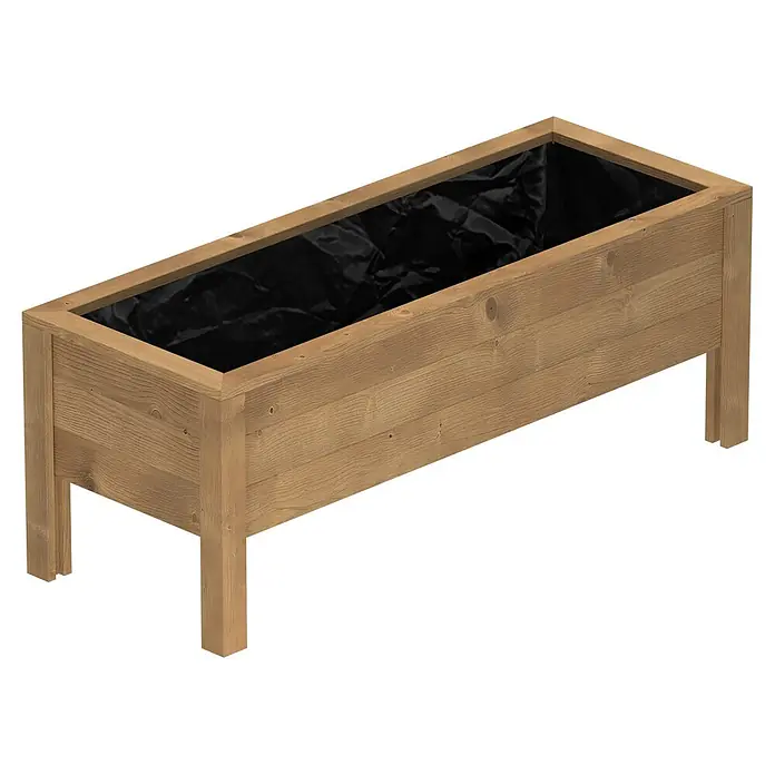T & J Hochbeet Jens - 72 x 192 x 72 cm, Holz, Braun - Rechteckiger hölzerner Pflanzkasten mit sichtbarer Holzmaserung und schwarzer Innenverkleidung zum Bepflanzen.