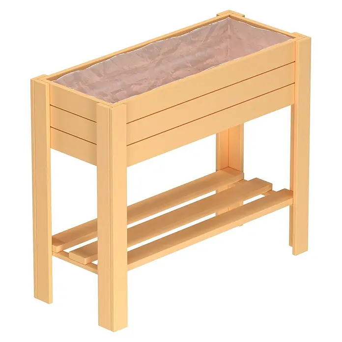 Wagner System GreenFamily Hochbeet GreenBOX light - 83 x 34,5 x 70 cm, Holz, Natur - Helles rechteckiges Hochbeet aus Holz mit klarer Plastikeinlage und zwei unteren Ablageflächen.