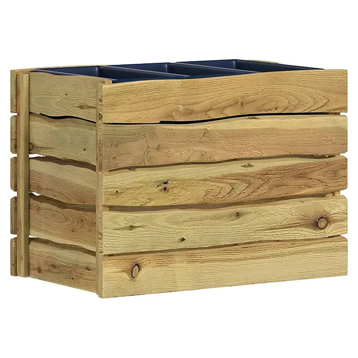 T & J Hochbeet Herlev - 108 x 64 x 80 cm, Holz, Beige - Rustikale Holz-Pflanzkiste mit dunkelblauen Kunststoffeinsätzen für Pflanzen.