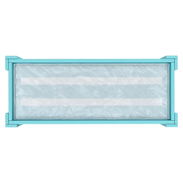 Wagner System GreenFamily Hochbeet GreenBOX light - 83 x 34,5 x 70 cm, Holz, Aqua Splash - Hellblauer Rechteckrahmen mit transparenter, faltiger Kunststoffplatte, die zwei klare horizontale Streifen zeigt.