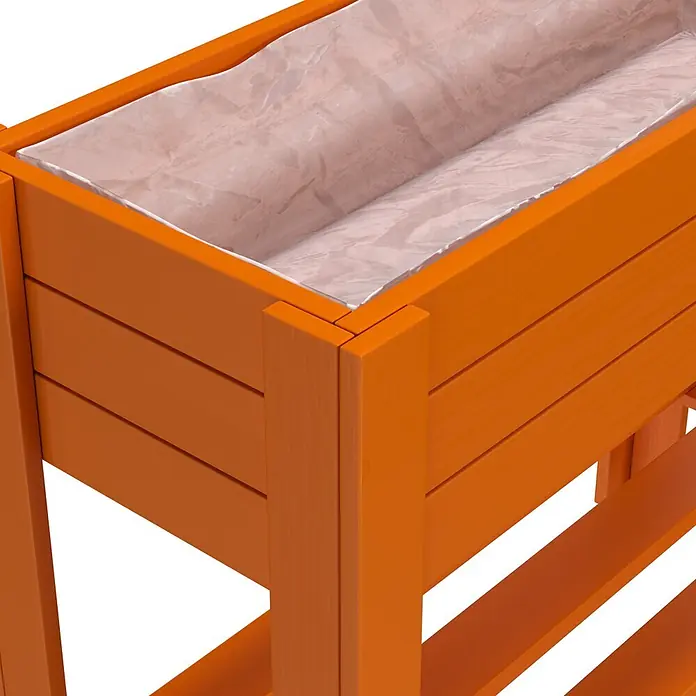 Wagner System GreenFamily Hochbeet GreenBOX light - 83 x 34,5 x 70 cm, Holz, Dunkelbraun - Oranges Hochbeet aus Holz mit heller, geknitterter Innenauskleidung.