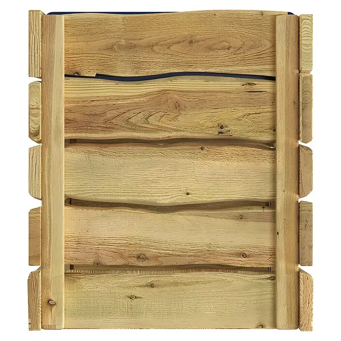 T & J Hochbeet Herlev - 108 x 64 x 80 cm, Holz, Beige - Helles Holzpaneel mit horizontalen Latten und vertikalen Stützen. Naturholz mit Maserung und gewellten Kanten.