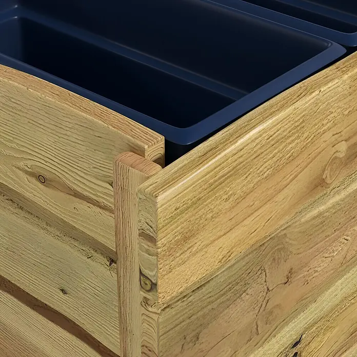 T & J Hochbeet Herlev - 108 x 64 x 80 cm, Holz, Beige - Hochbeet aus Holz mit dunkelblauen Kunststoffeinsätzen.