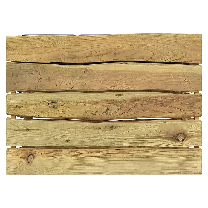 T & J Hochbeet Herlev - 108 x 64 x 80 cm, Holz, Beige - Hellbraune, grob behauene Lamellenholzplatte mit sichtbarer Maserung und Ästen.