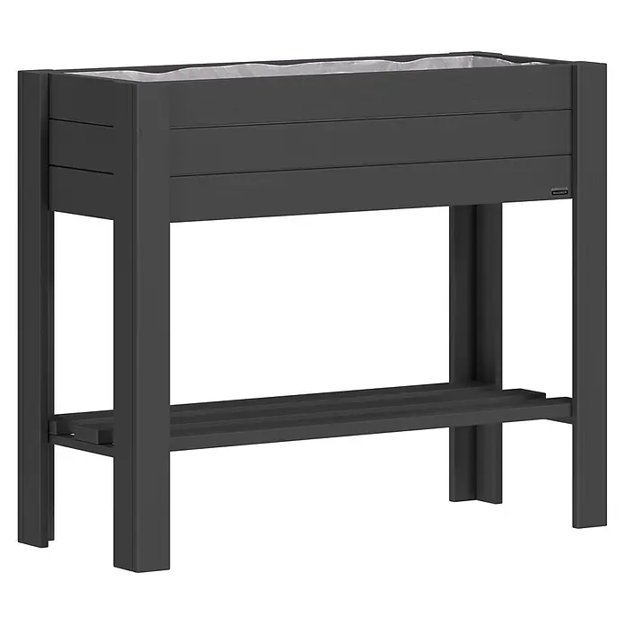 Wagner System GreenFamily Hochbeet GreenBOX light - 83 x 34,5 x 70 cm, Holz, Anthrazit - Dunkelgraues Hochbeet aus Holz mit weißem Einsatz und unterer Ablagefläche.