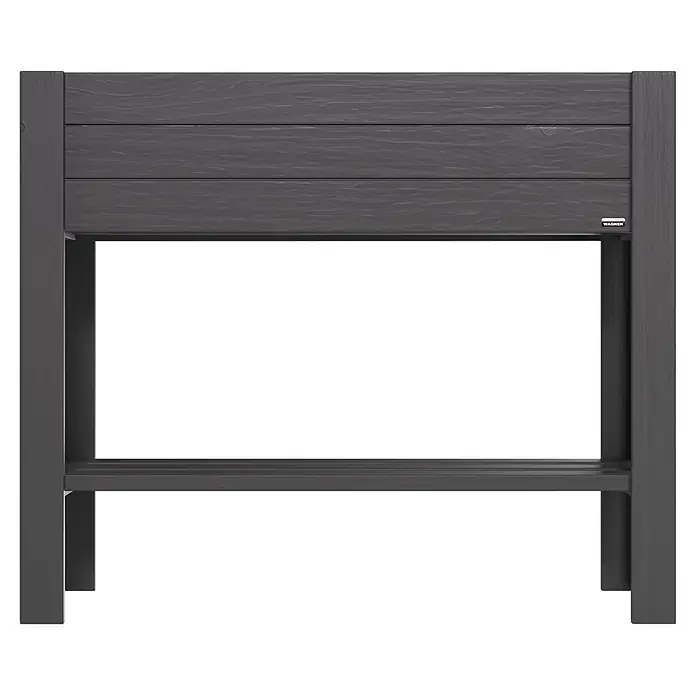 Wagner System GreenFamily Hochbeet GreenBOX light - 83 x 34,5 x 70 cm, Holz, Anthrazit - Dunkelgraues Hochbeet mit Lattenoptik und einer Ablagefläche unten.