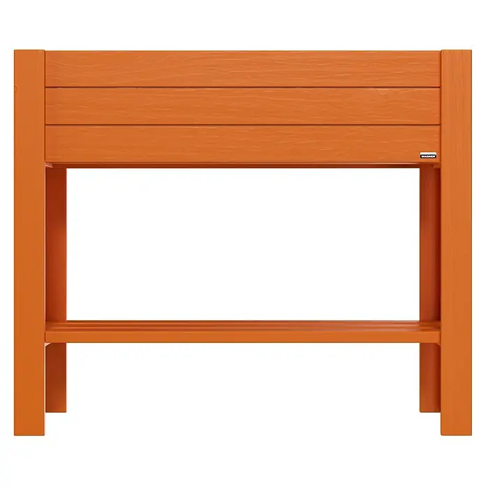 Wagner System GreenFamily Hochbeet GreenBOX light - 83 x 34,5 x 70 cm, Holz, Dunkelbraun - Oranges Hochbeet aus Kunststoff in Holzoptik mit Ablagefläche.