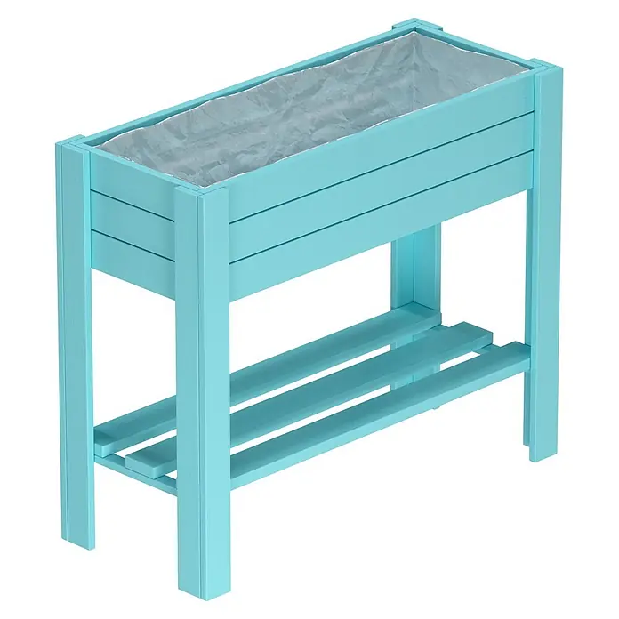 Wagner System GreenFamily Hochbeet GreenBOX light - 83 x 34,5 x 70 cm, Holz, Aqua Splash - Türkises Hochbeet aus Holz mit Folie und unterem Lattenregal.