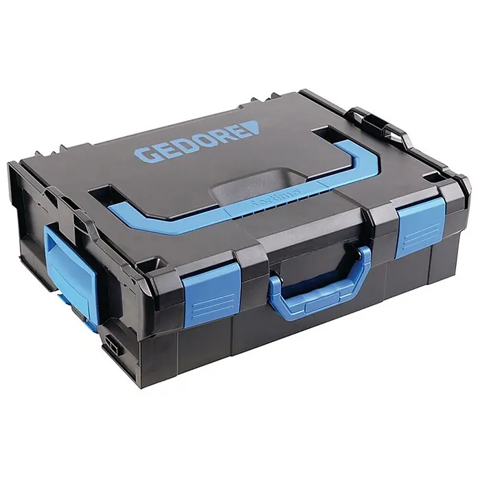 Gedore-Red Werkzeugkoffer L-BOXX® für Elektriker - L x B x H: 450 x 380 x 195 mm, 53 -tlg. - Schwarz-blaue modulare Werkzeugkiste mit Tragegriff, Marke Gedore.
