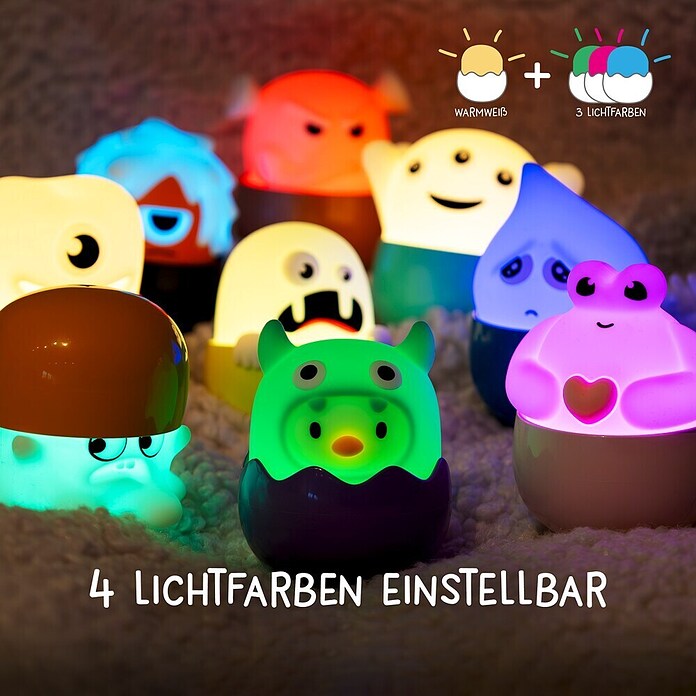 MegaLight LED-Nachtlicht Mystery Lights Eggys Monster (0,2 W, L x B x H: 70 x 65 x 65 mm, RGBW, 1 Stk.) | BAUHAUS