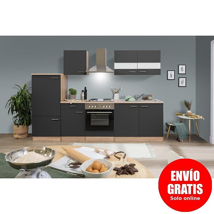 Respekta Cocina modular completa Merle (Ancho: 270 cm, Gris, Sin electrodomésticos) | BAUHAUS