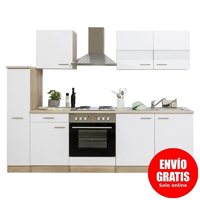 Respekta Composición de cocina (Ancho: 240 cm, Con dispositivos eléctricos, Blanco)
